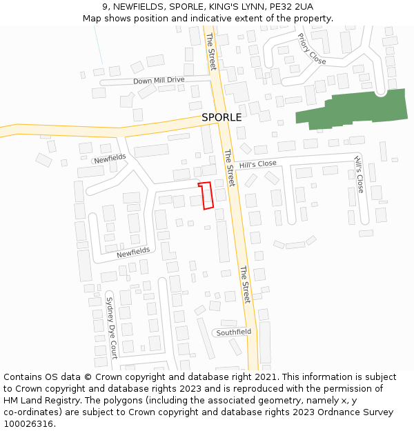 9, NEWFIELDS, SPORLE, KING'S LYNN, PE32 2UA: Location map and indicative extent of plot