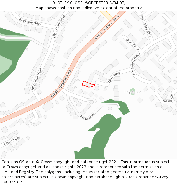 9, OTLEY CLOSE, WORCESTER, WR4 0BJ: Location map and indicative extent of plot