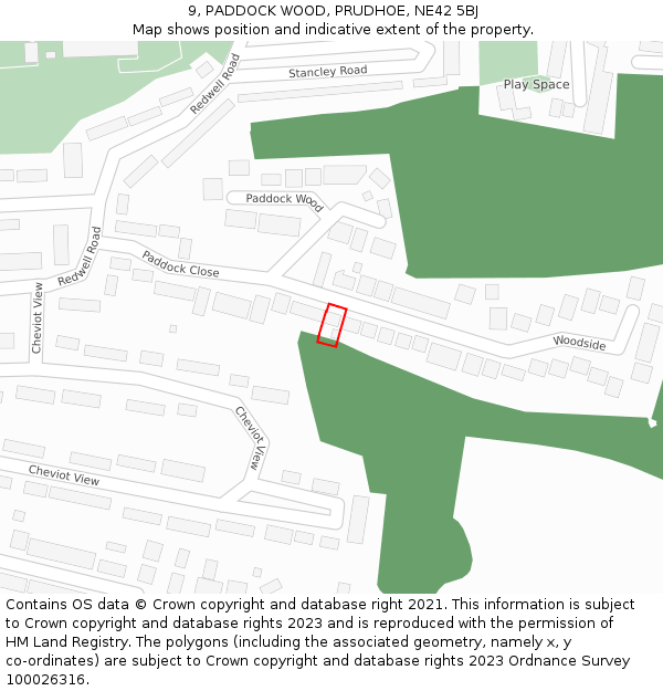 9, PADDOCK WOOD, PRUDHOE, NE42 5BJ: Location map and indicative extent of plot