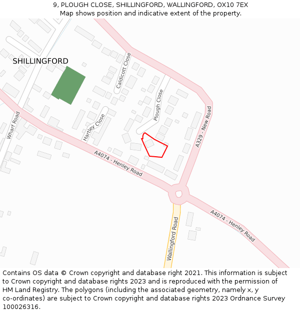 9, PLOUGH CLOSE, SHILLINGFORD, WALLINGFORD, OX10 7EX: Location map and indicative extent of plot