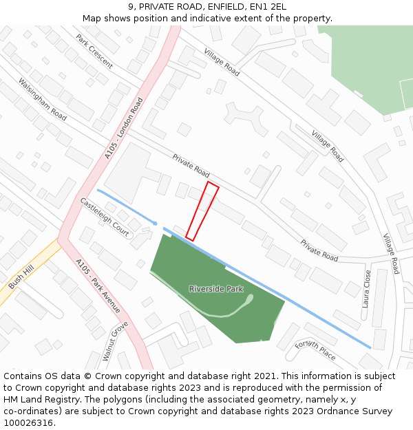 9, PRIVATE ROAD, ENFIELD, EN1 2EL: Location map and indicative extent of plot