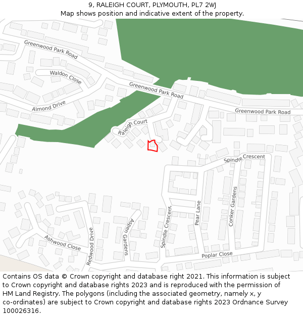 9, RALEIGH COURT, PLYMOUTH, PL7 2WJ: Location map and indicative extent of plot