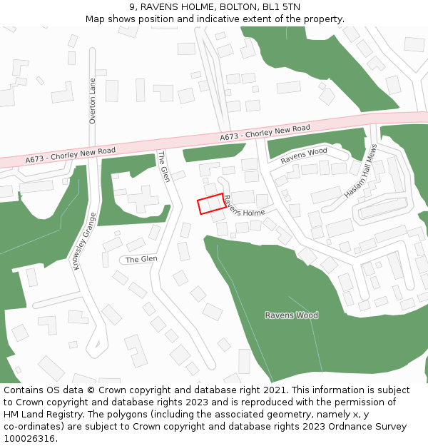 9, RAVENS HOLME, BOLTON, BL1 5TN: Location map and indicative extent of plot