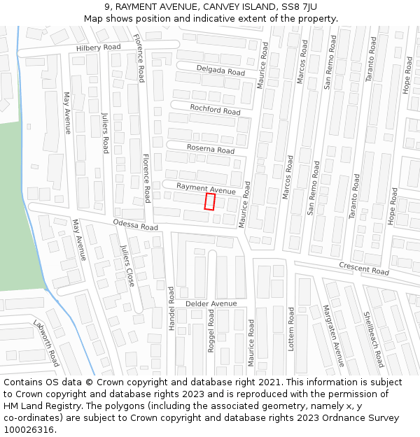 9, RAYMENT AVENUE, CANVEY ISLAND, SS8 7JU: Location map and indicative extent of plot