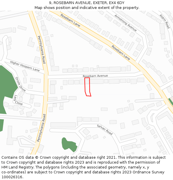 9, ROSEBARN AVENUE, EXETER, EX4 6DY: Location map and indicative extent of plot