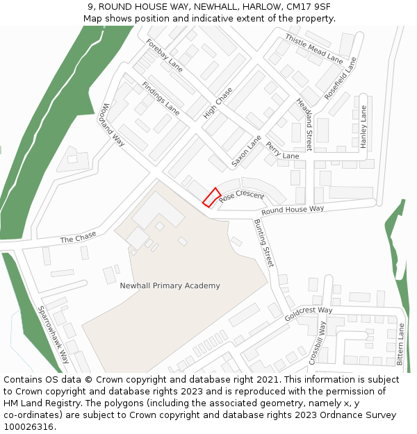 9, ROUND HOUSE WAY, NEWHALL, HARLOW, CM17 9SF: Location map and indicative extent of plot