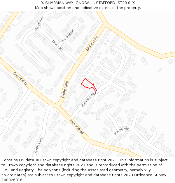 9, SHARMAN WAY, GNOSALL, STAFFORD, ST20 0LX: Location map and indicative extent of plot