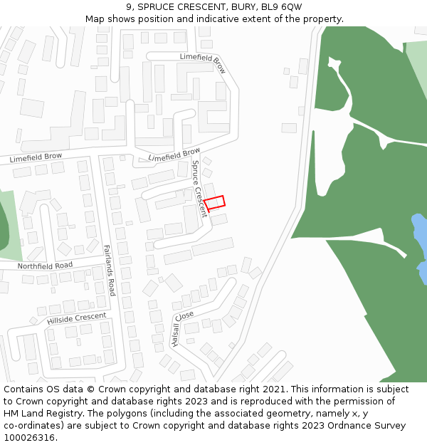 9, SPRUCE CRESCENT, BURY, BL9 6QW: Location map and indicative extent of plot