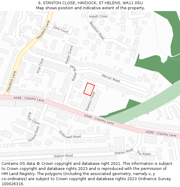 9, STANTON CLOSE, HAYDOCK, ST HELENS, WA11 0SU: Location map and indicative extent of plot