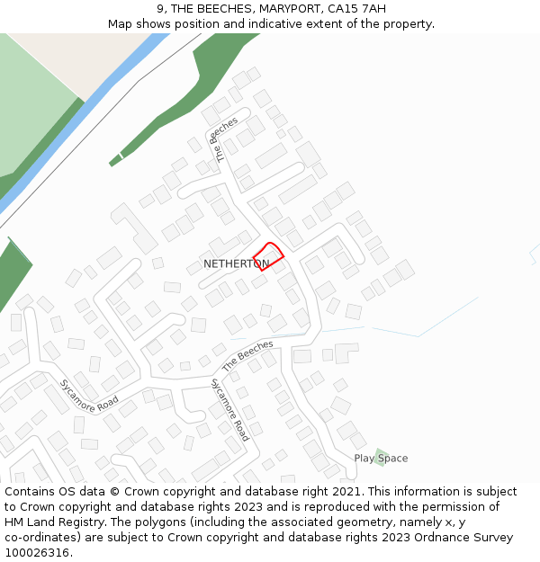 9, THE BEECHES, MARYPORT, CA15 7AH: Location map and indicative extent of plot