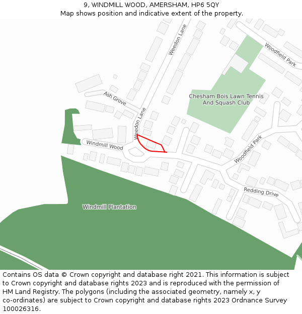 9, WINDMILL WOOD, AMERSHAM, HP6 5QY: Location map and indicative extent of plot