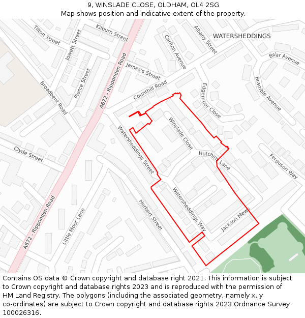 9, WINSLADE CLOSE, OLDHAM, OL4 2SG: Location map and indicative extent of plot