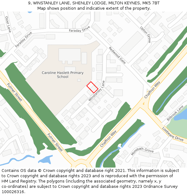 9, WINSTANLEY LANE, SHENLEY LODGE, MILTON KEYNES, MK5 7BT: Location map and indicative extent of plot