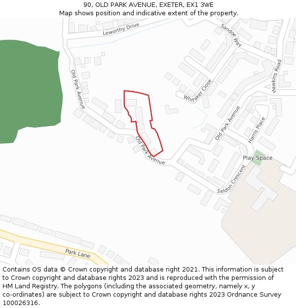 90, OLD PARK AVENUE, EXETER, EX1 3WE: Location map and indicative extent of plot