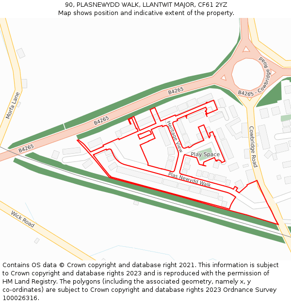 90, PLASNEWYDD WALK, LLANTWIT MAJOR, CF61 2YZ: Location map and indicative extent of plot