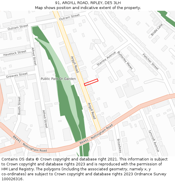 91, ARGYLL ROAD, RIPLEY, DE5 3LH: Location map and indicative extent of plot