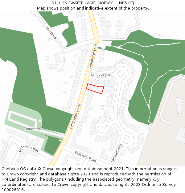 91, LONGWATER LANE, NORWICH, NR5 0TJ: Location map and indicative extent of plot