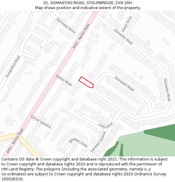 91, OSMASTON ROAD, STOURBRIDGE, DY8 2AN: Location map and indicative extent of plot