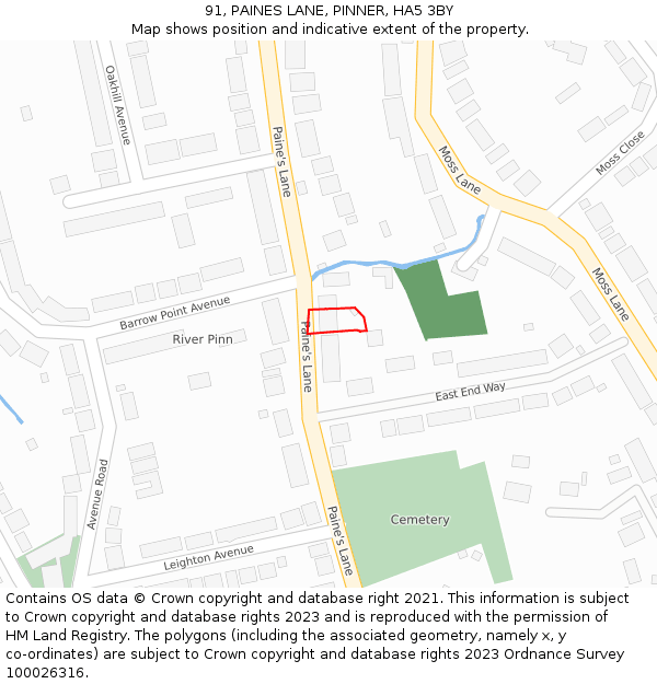 91, PAINES LANE, PINNER, HA5 3BY: Location map and indicative extent of plot