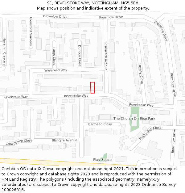 91, REVELSTOKE WAY, NOTTINGHAM, NG5 5EA: Location map and indicative extent of plot