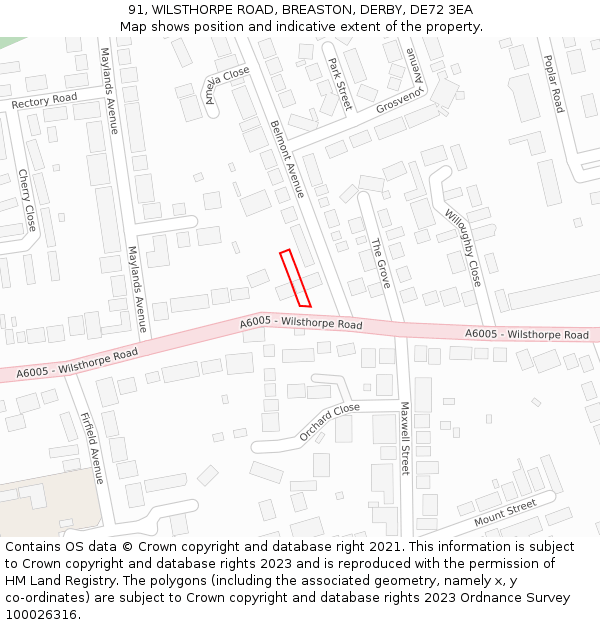 91, WILSTHORPE ROAD, BREASTON, DERBY, DE72 3EA: Location map and indicative extent of plot