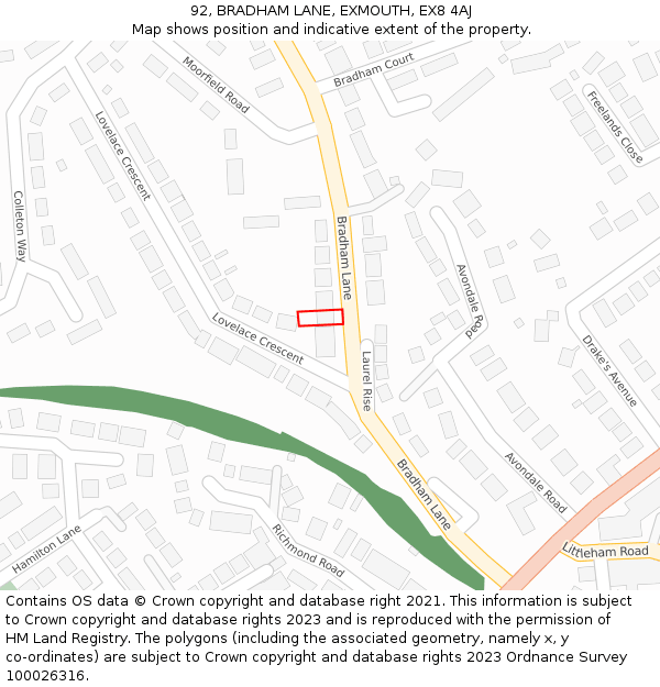 92, BRADHAM LANE, EXMOUTH, EX8 4AJ: Location map and indicative extent of plot