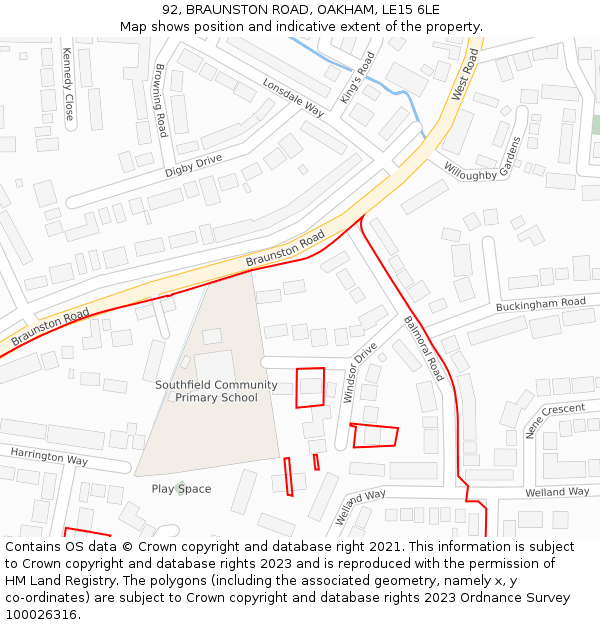 92, BRAUNSTON ROAD, OAKHAM, LE15 6LE: Location map and indicative extent of plot