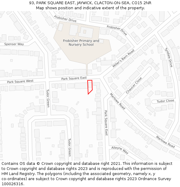 93, PARK SQUARE EAST, JAYWICK, CLACTON-ON-SEA, CO15 2NR: Location map and indicative extent of plot