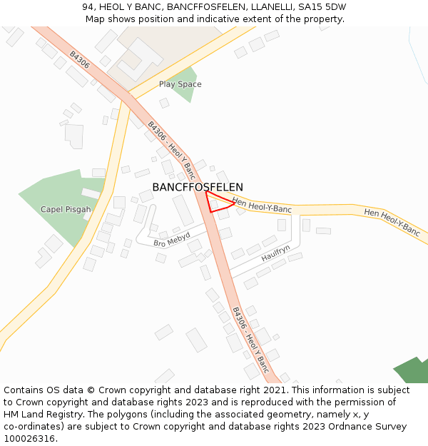 94, HEOL Y BANC, BANCFFOSFELEN, LLANELLI, SA15 5DW: Location map and indicative extent of plot