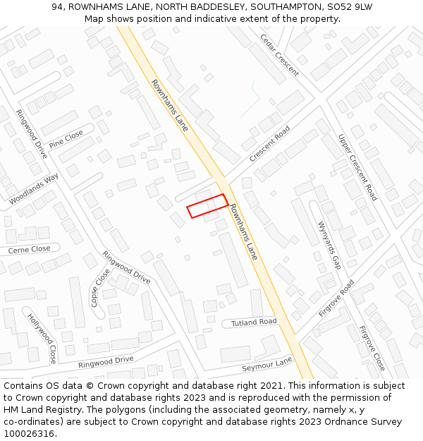 94, ROWNHAMS LANE, NORTH BADDESLEY, SOUTHAMPTON, SO52 9LW: Location map and indicative extent of plot