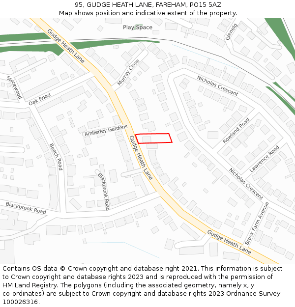 95, GUDGE HEATH LANE, FAREHAM, PO15 5AZ: Location map and indicative extent of plot