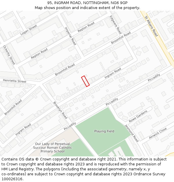 95, INGRAM ROAD, NOTTINGHAM, NG6 9GP: Location map and indicative extent of plot