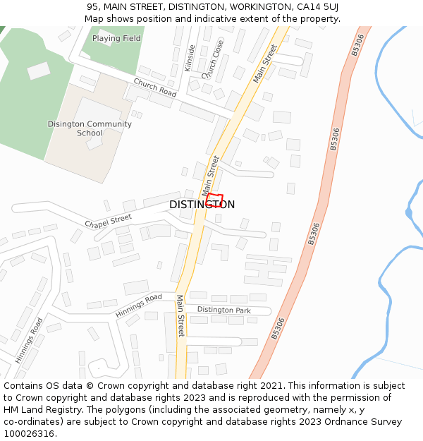 95, MAIN STREET, DISTINGTON, WORKINGTON, CA14 5UJ: Location map and indicative extent of plot