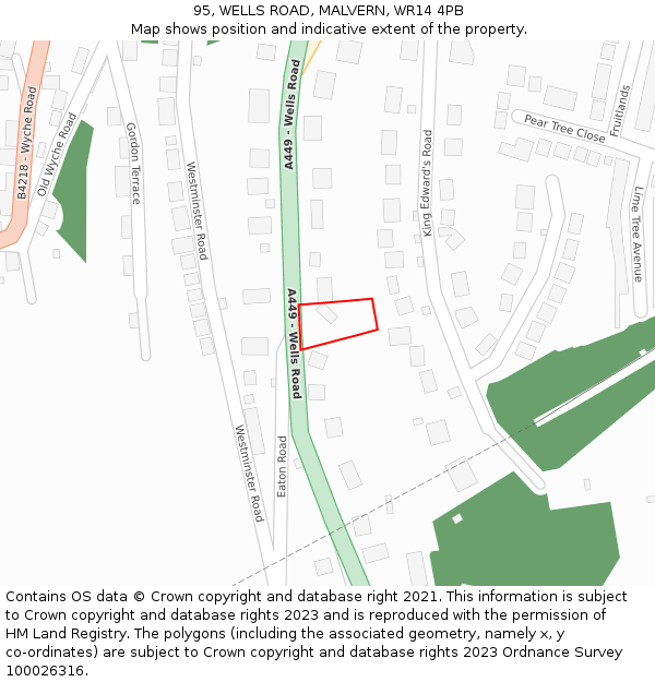 95, WELLS ROAD, MALVERN, WR14 4PB: Location map and indicative extent of plot