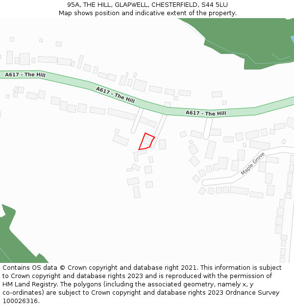 95A, THE HILL, GLAPWELL, CHESTERFIELD, S44 5LU: Location map and indicative extent of plot