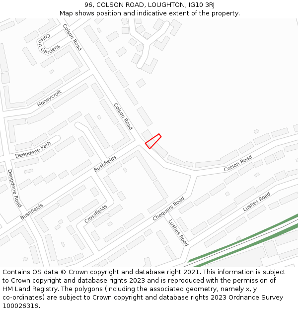 96, COLSON ROAD, LOUGHTON, IG10 3RJ: Location map and indicative extent of plot