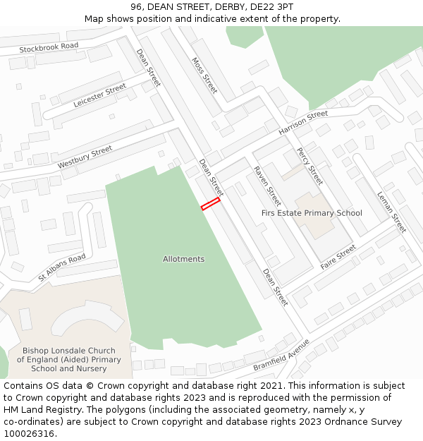 96, DEAN STREET, DERBY, DE22 3PT: Location map and indicative extent of plot