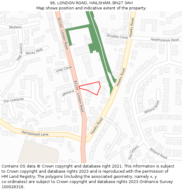 96, LONDON ROAD, HAILSHAM, BN27 3AH: Location map and indicative extent of plot