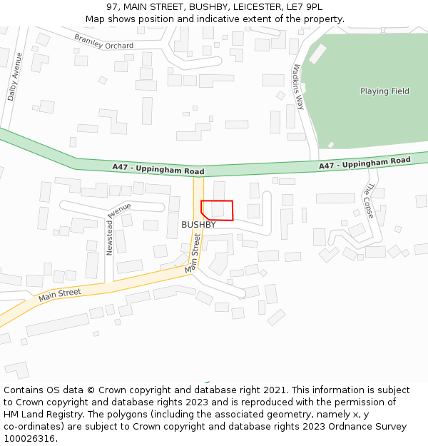 97, MAIN STREET, BUSHBY, LEICESTER, LE7 9PL: Location map and indicative extent of plot