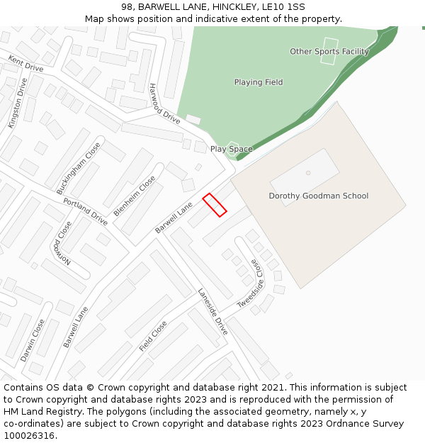 98, BARWELL LANE, HINCKLEY, LE10 1SS: Location map and indicative extent of plot