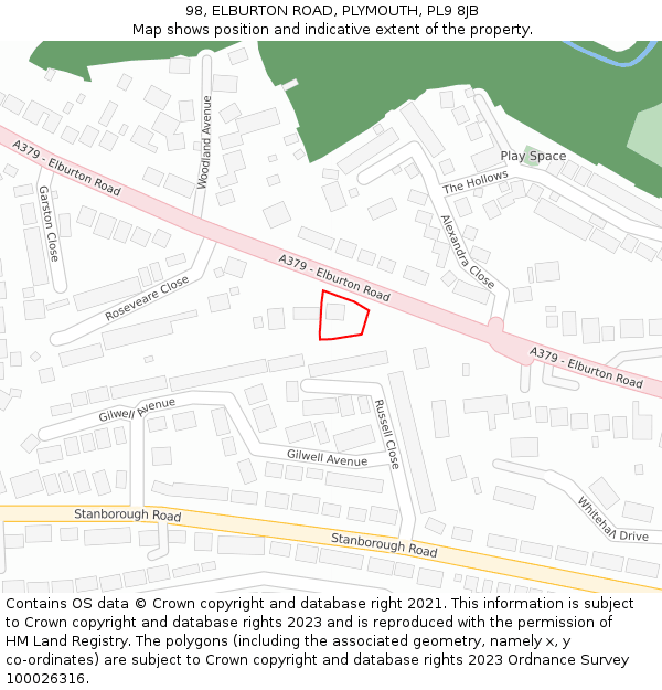 98, ELBURTON ROAD, PLYMOUTH, PL9 8JB: Location map and indicative extent of plot