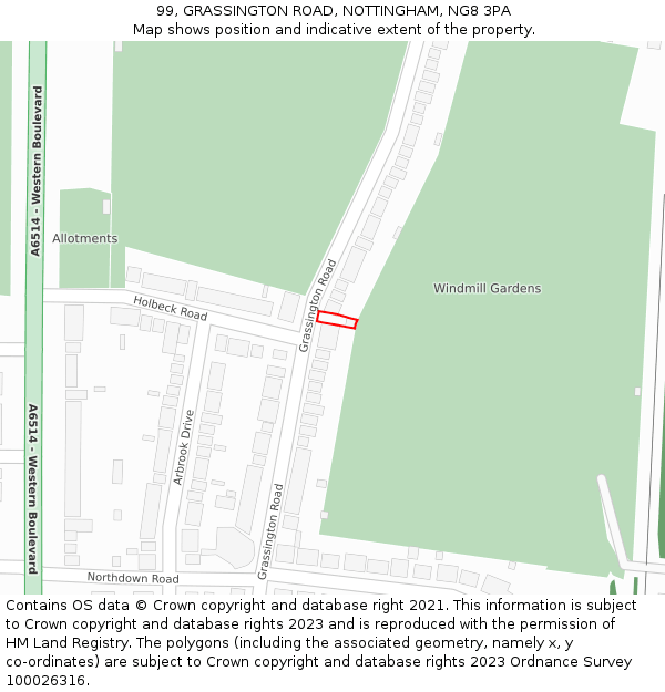 99, GRASSINGTON ROAD, NOTTINGHAM, NG8 3PA: Location map and indicative extent of plot