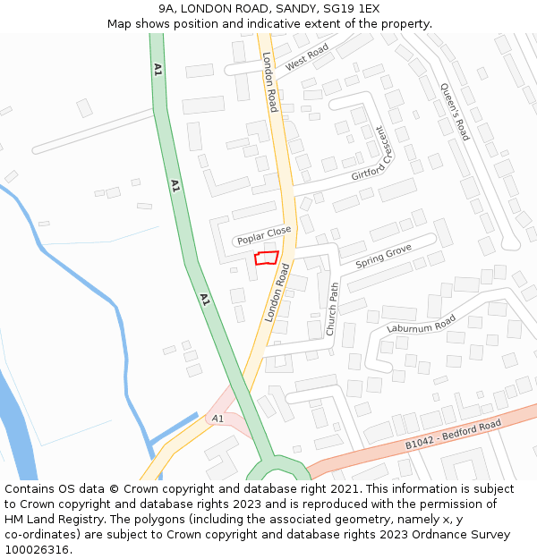 9A, LONDON ROAD, SANDY, SG19 1EX: Location map and indicative extent of plot