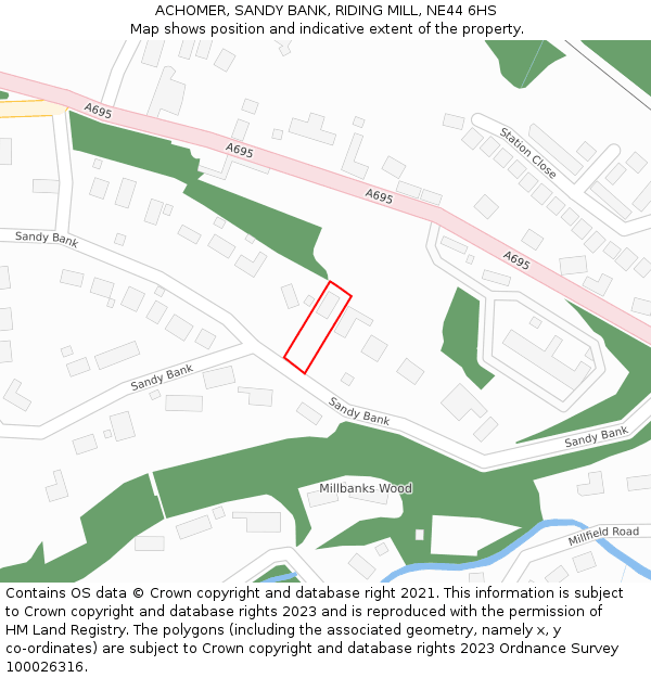 ACHOMER, SANDY BANK, RIDING MILL, NE44 6HS: Location map and indicative extent of plot