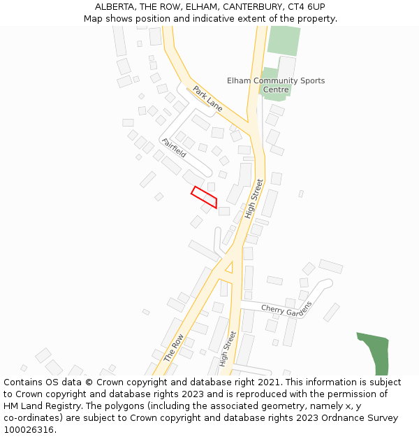 ALBERTA, THE ROW, ELHAM, CANTERBURY, CT4 6UP: Location map and indicative extent of plot