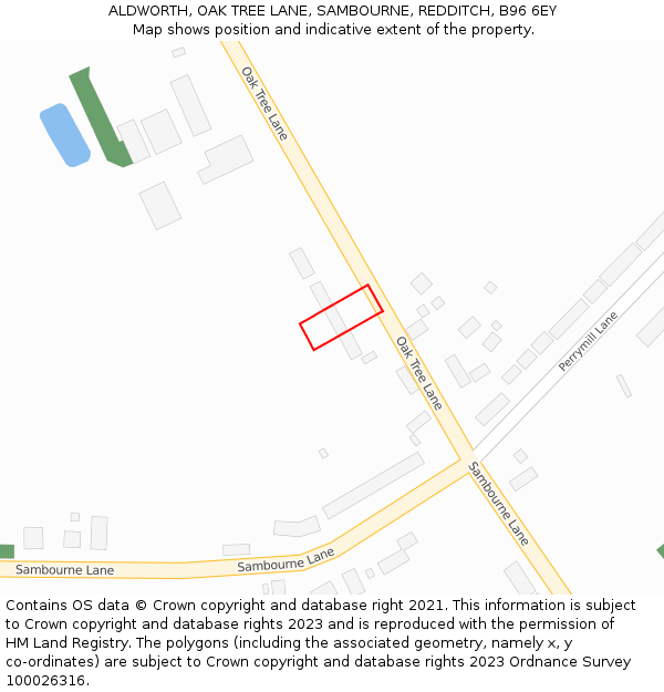 ALDWORTH, OAK TREE LANE, SAMBOURNE, REDDITCH, B96 6EY: Location map and indicative extent of plot