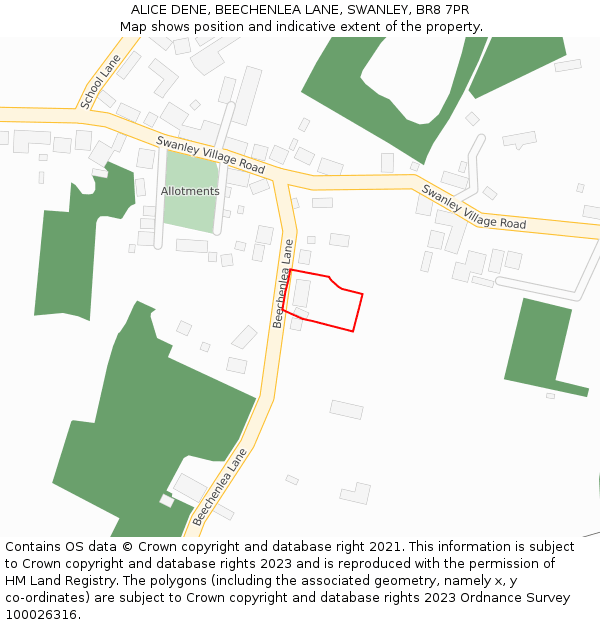 ALICE DENE, BEECHENLEA LANE, SWANLEY, BR8 7PR: Location map and indicative extent of plot