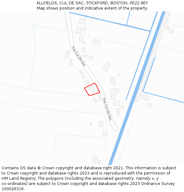 ALLFIELDS, CUL DE SAC, STICKFORD, BOSTON, PE22 8EY: Location map and indicative extent of plot