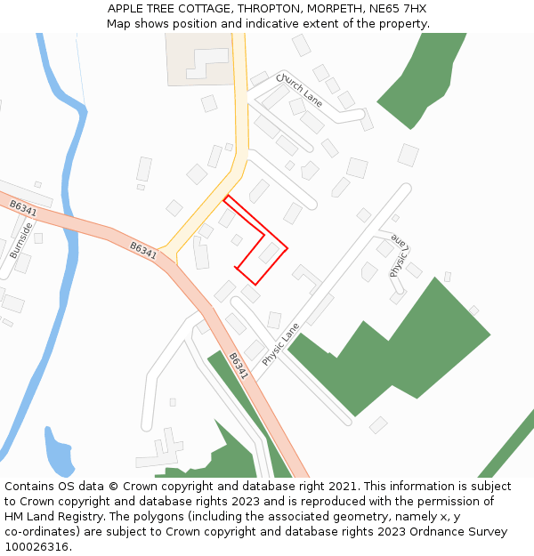 APPLE TREE COTTAGE, THROPTON, MORPETH, NE65 7HX: Location map and indicative extent of plot