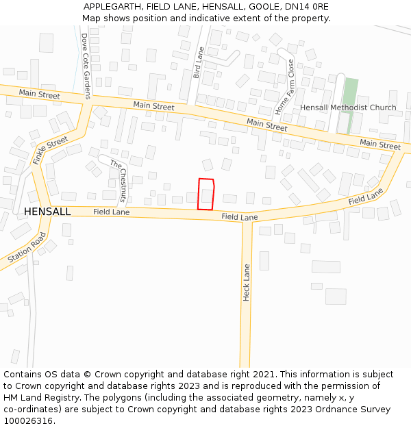 APPLEGARTH, FIELD LANE, HENSALL, GOOLE, DN14 0RE: Location map and indicative extent of plot